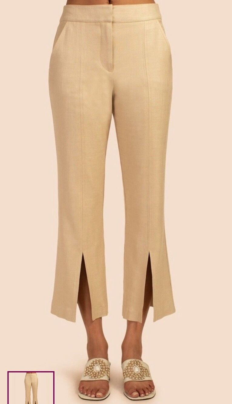 Trina Turk Mirador Tan Tweets Split Ankle Pants Sz 12